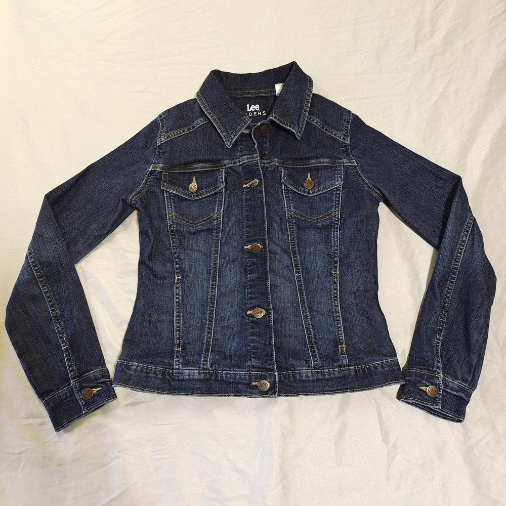 Lee Riders Womens Dark Wash Stretch Denim Trucker Jacket ZRC8MS2 Blue XS